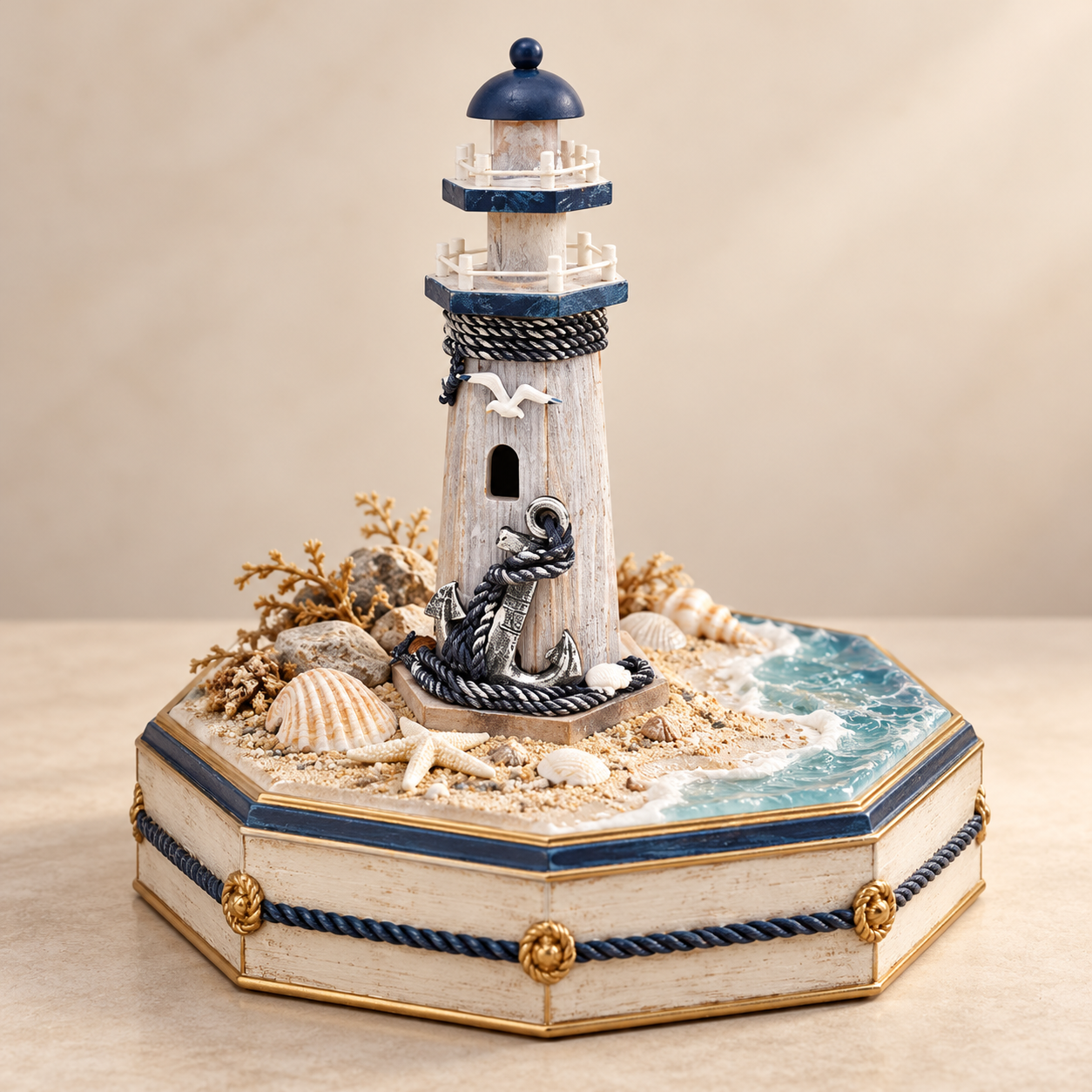 Beacon of Remembrance coastal lighthouse on an octagonal decorative base — design concept